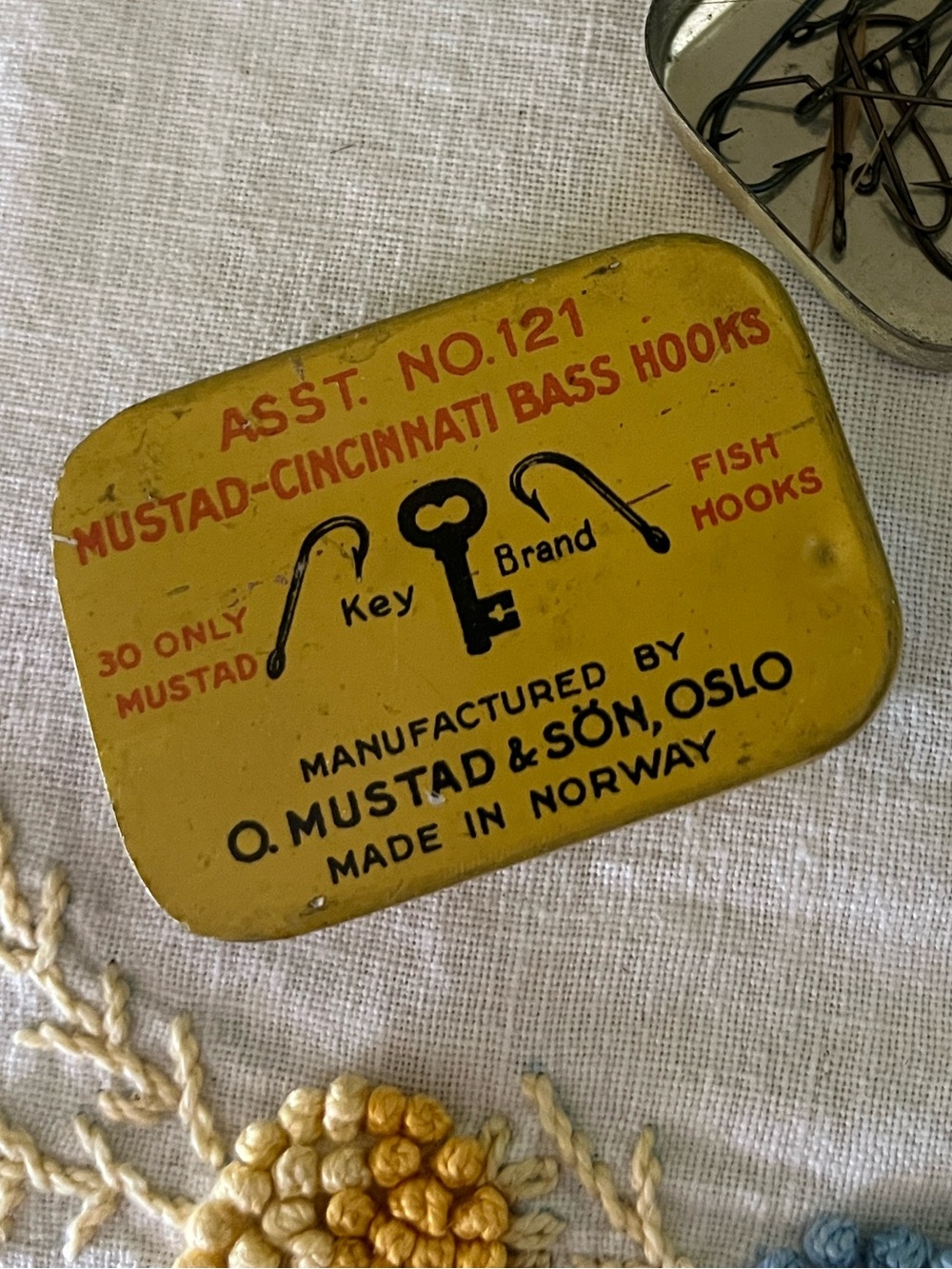 Mustad & Son Oslo Norway Vintage Yellow Fishing Hook Tin